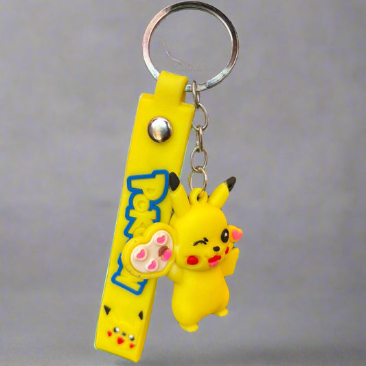 Pikachu Keychain - Happy PVC Rubber Keychain with Strap - Project M Shop