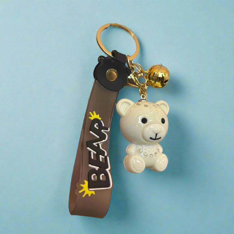 Cream Color Bear Keychain - High Quality Acrylic with Strap - Project M Shop