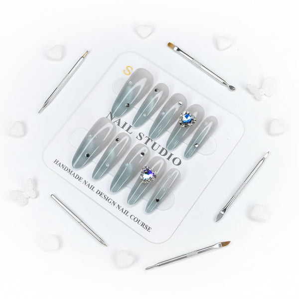 Pearl & Heart Long Press-On Nails - Size S - Project M Shop