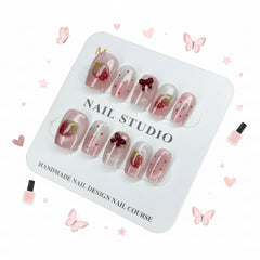Fruity Strawberry Charms & Printed Press-On Nails -  Size S & M - Project M Shop