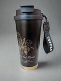 Elegant Insulated Tumbler - Black & Golden Flower Design 600 ML - Project M Shop