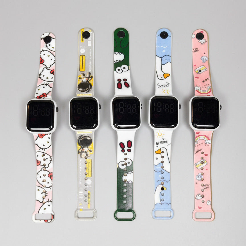 (set of 2) Kids Cartoon Digital Watch Featuring Hello Kitty, Duck, and Astronaut Designs