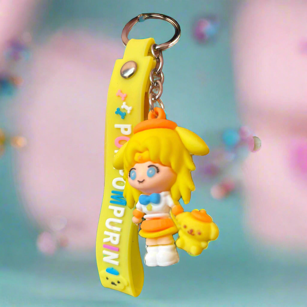 Girl with PomPurin PVC Keychain – Cute Sanrio Charm