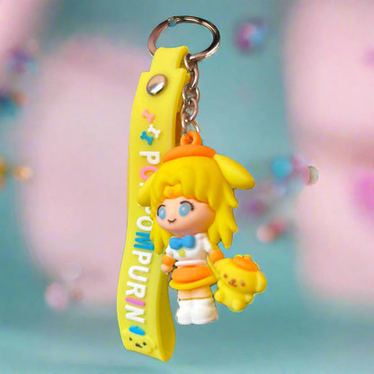 Girl With PomPurin Keychain PVC Rubber Keychain with Strap - Project M Shop