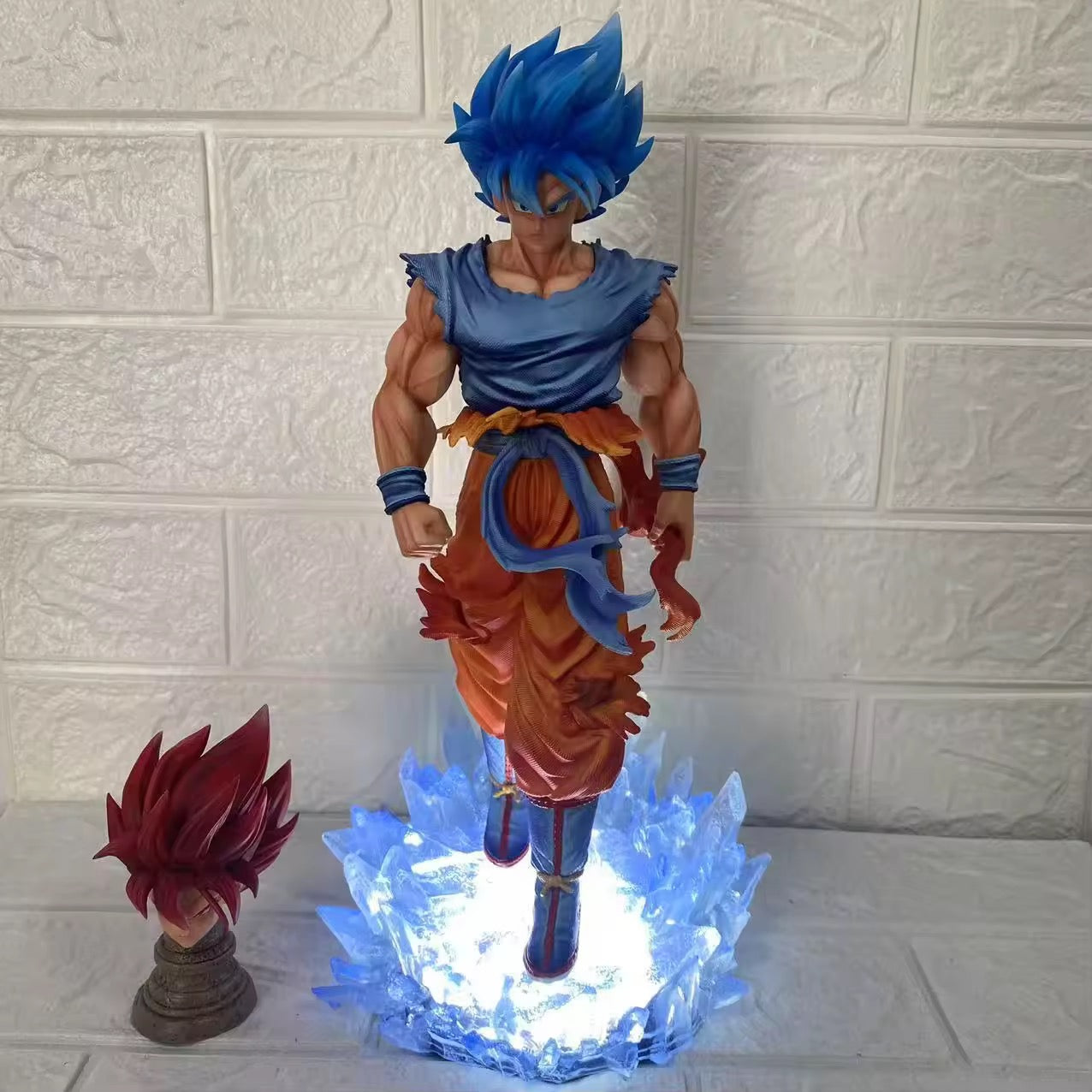 Dragon Ball Z DBZ Goku Dual Head LED Blue PVC Anime Figure For showpiece or decoration