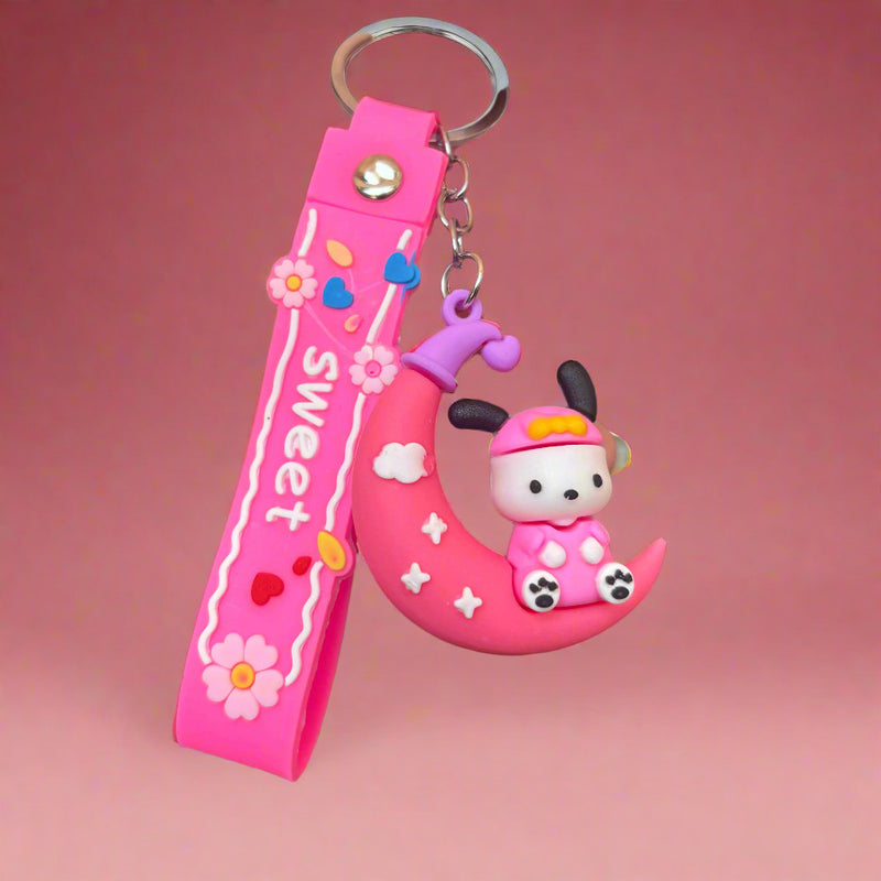 Pochacco Moon Keychain with Strap - PVC Rubber Design - Project M Shop
