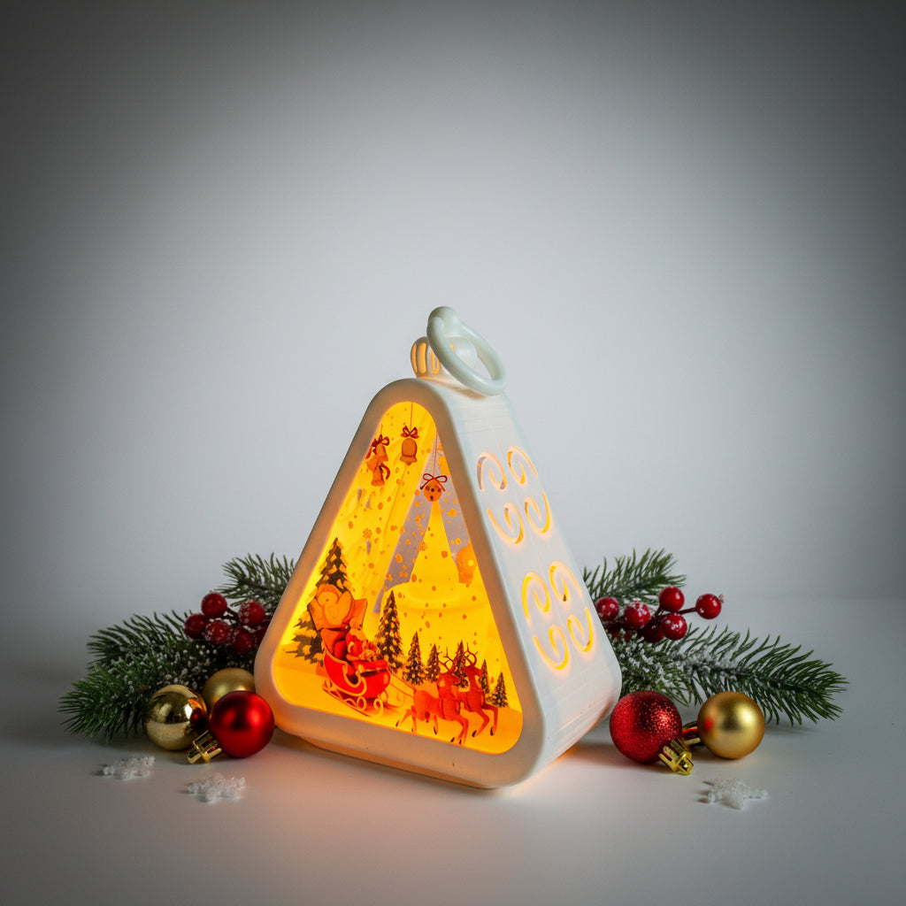 Christmas Triangle Shaped Lantern LED Light For Decoration - For Indoor Use (White) - Project M Shop