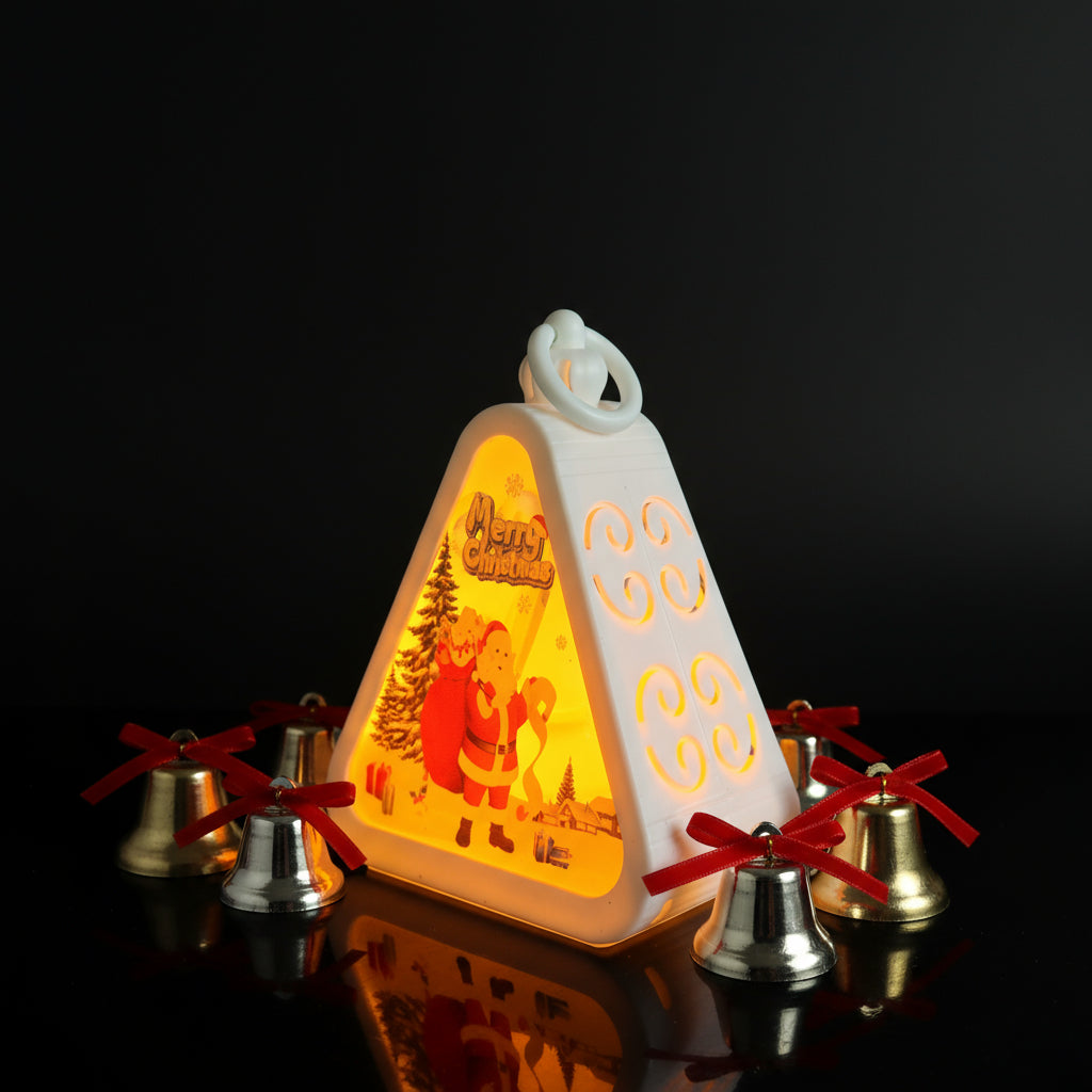 Santa Christmas Triangle Shaped Lantern LED Light For Decoration - For Indoor Use (White) - Project M Shop