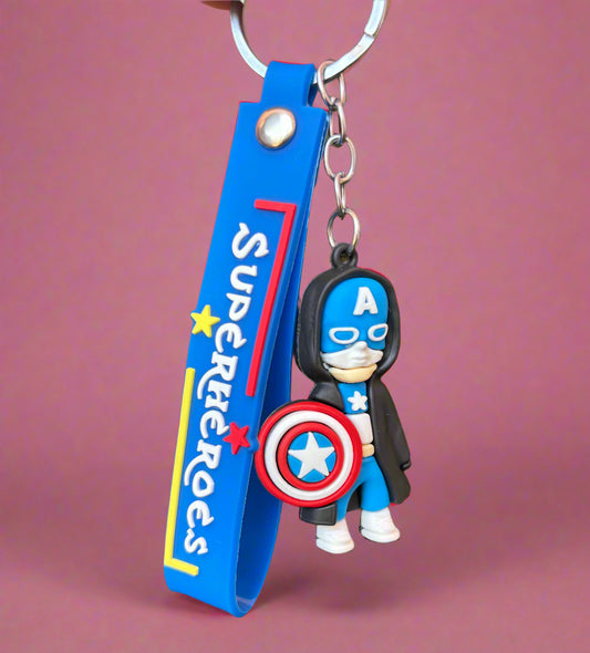 Captain America Keychain - PVC Rubber Keychain with Strap - Project M Shop