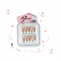 Rosy Heart & Kitty Charms Elegant Long Press-On Nails -  Size S
