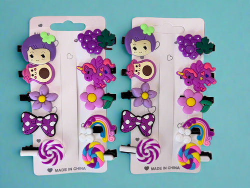Set of 2 Flower and Fruits Hair Clips for Girls