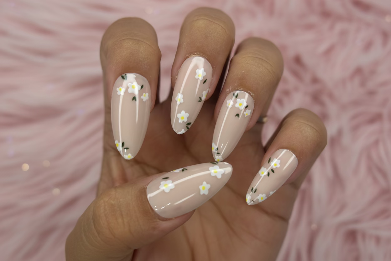 Flower Pattern Press-On Nails Set - 24PCs - Project M Shop