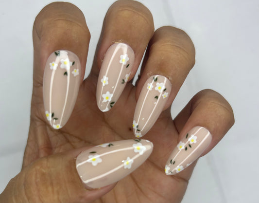Flower Pattern Press-On Nails Set - 24PCs