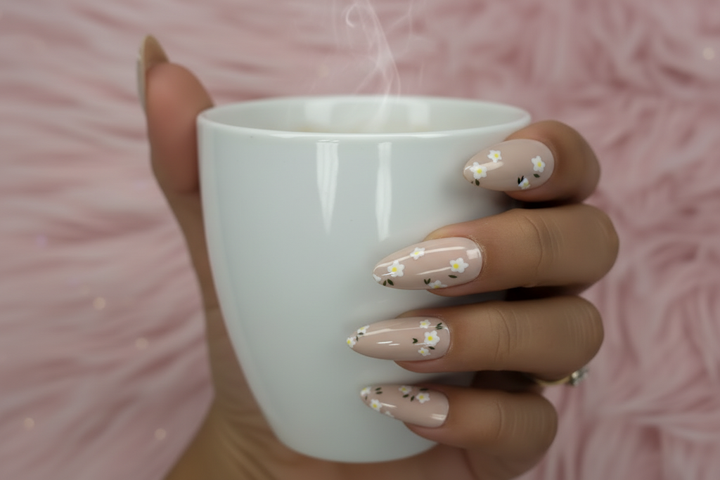 Flower Pattern Press-On Nails Set - 24PCs