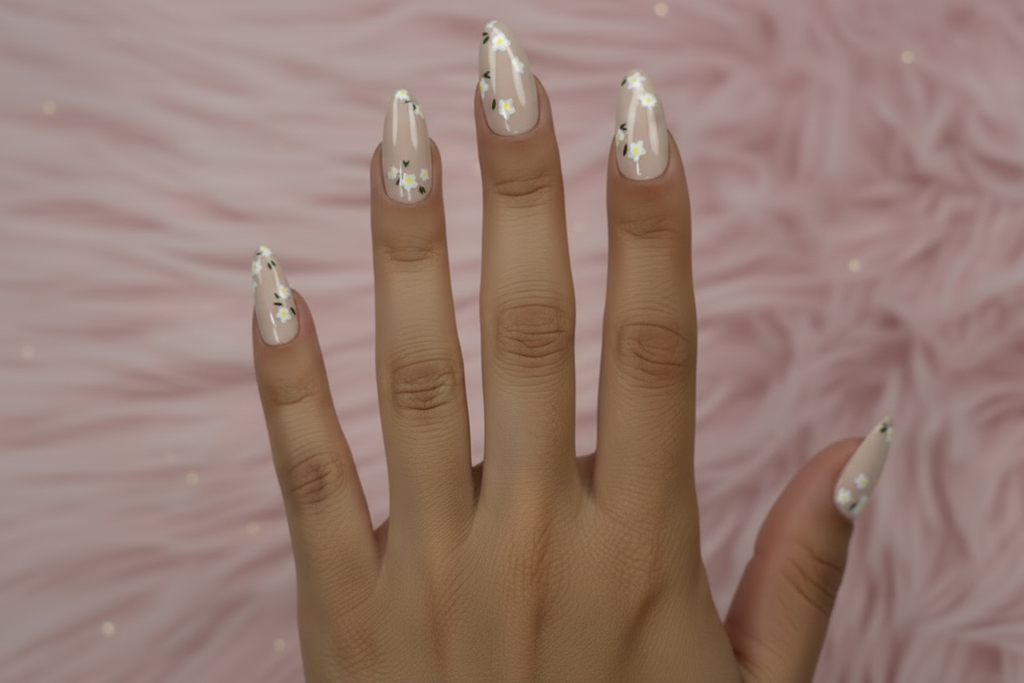 Flower Pattern Press-On Nails Set - 24PCs