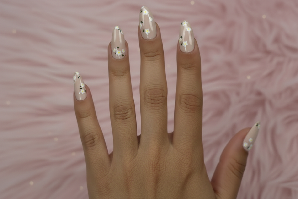 Flower Pattern Press-On Nails Set - 24PCs