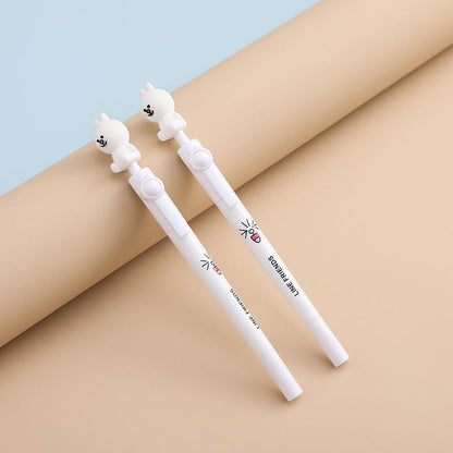 Set of 2 Pens - Creative 0.5mm Plastic Rotating Cute Cartoon Design Gel Pen for Students - Random Design