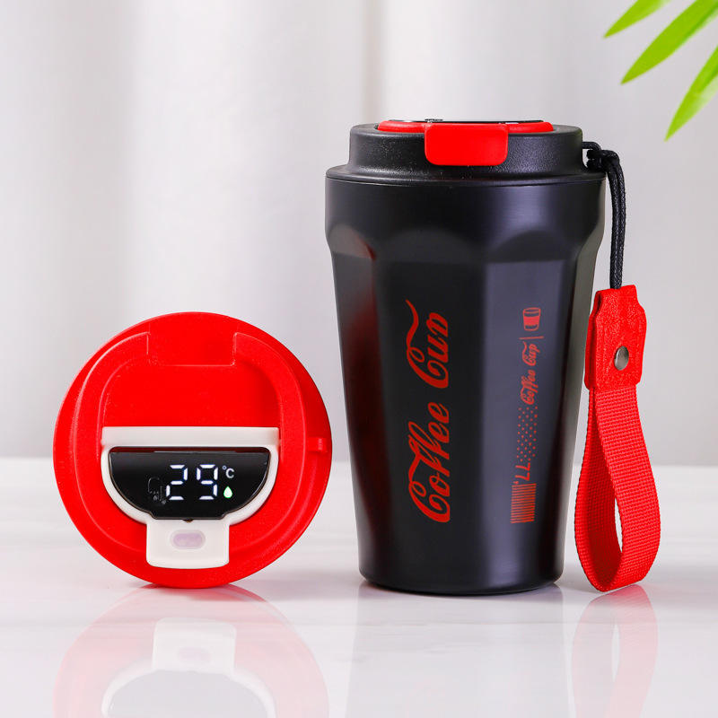 Insulated Coffee Tumbler with LED Temperature Show Lid and Handle - Double Wall Stainless Steel - 700 ML