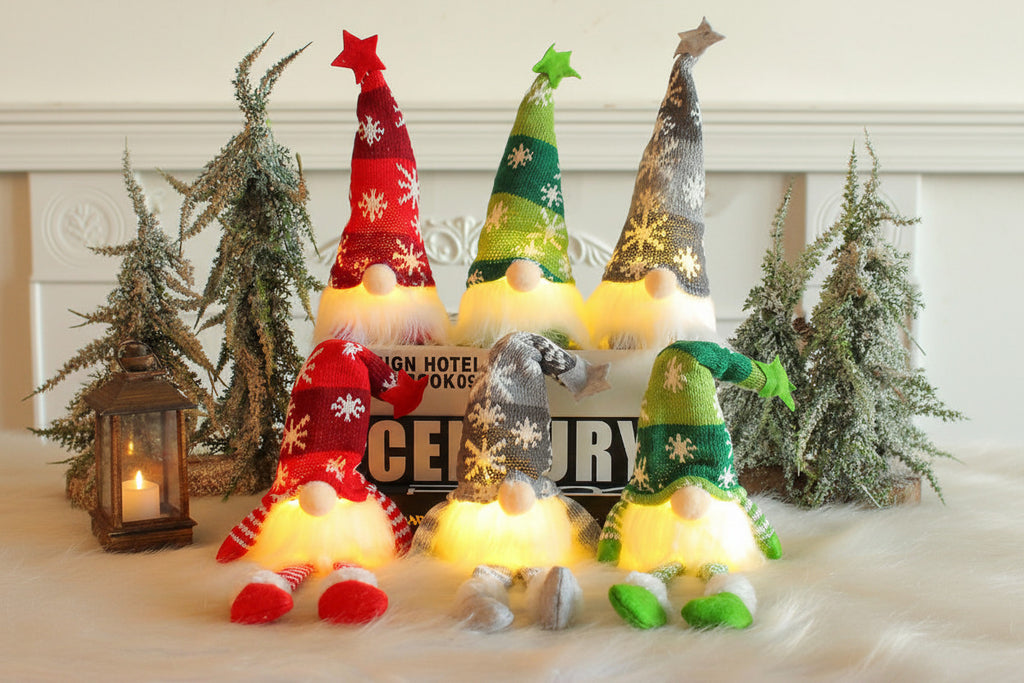 (1 Piece) Handmade Swedish Santa Gnomes with Bendable Hat, Scandinavian Santa Elf Ornaments,Christmas Gnomes Light up - Random Design - Project M Shop
