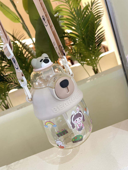 Bear Portable Straw & Anti-Fall Big Belly Plastic Water Bottle - 800 ML - Random Color - Project M Shop