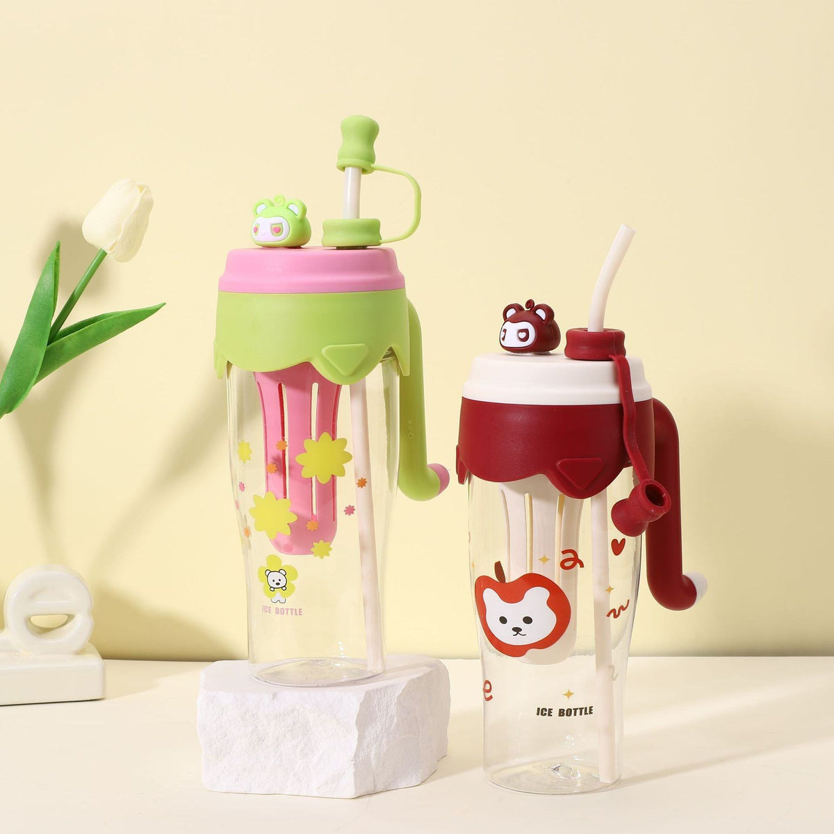 Summer Travel Cartoon Anime Water Bottle - 900 ML - Cute Design in Random Colors