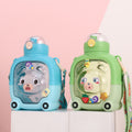 Magic Bear Cartoon Cover Double Straw Plastic Water Bottle - 1000 ML - Random Color - Project M Shop