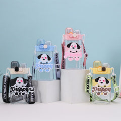 Cute Double Cap Plastic water bottle for Kids with Cartoon Strap - 550 Ml - Random Color - Project M Shop