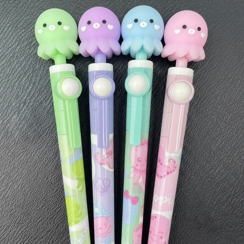 Set of 2 Pens - Creative 0.5mm Plastic Rotating Cute Cartoon Design Gel Pen for Students - Random Design - Project M Shop