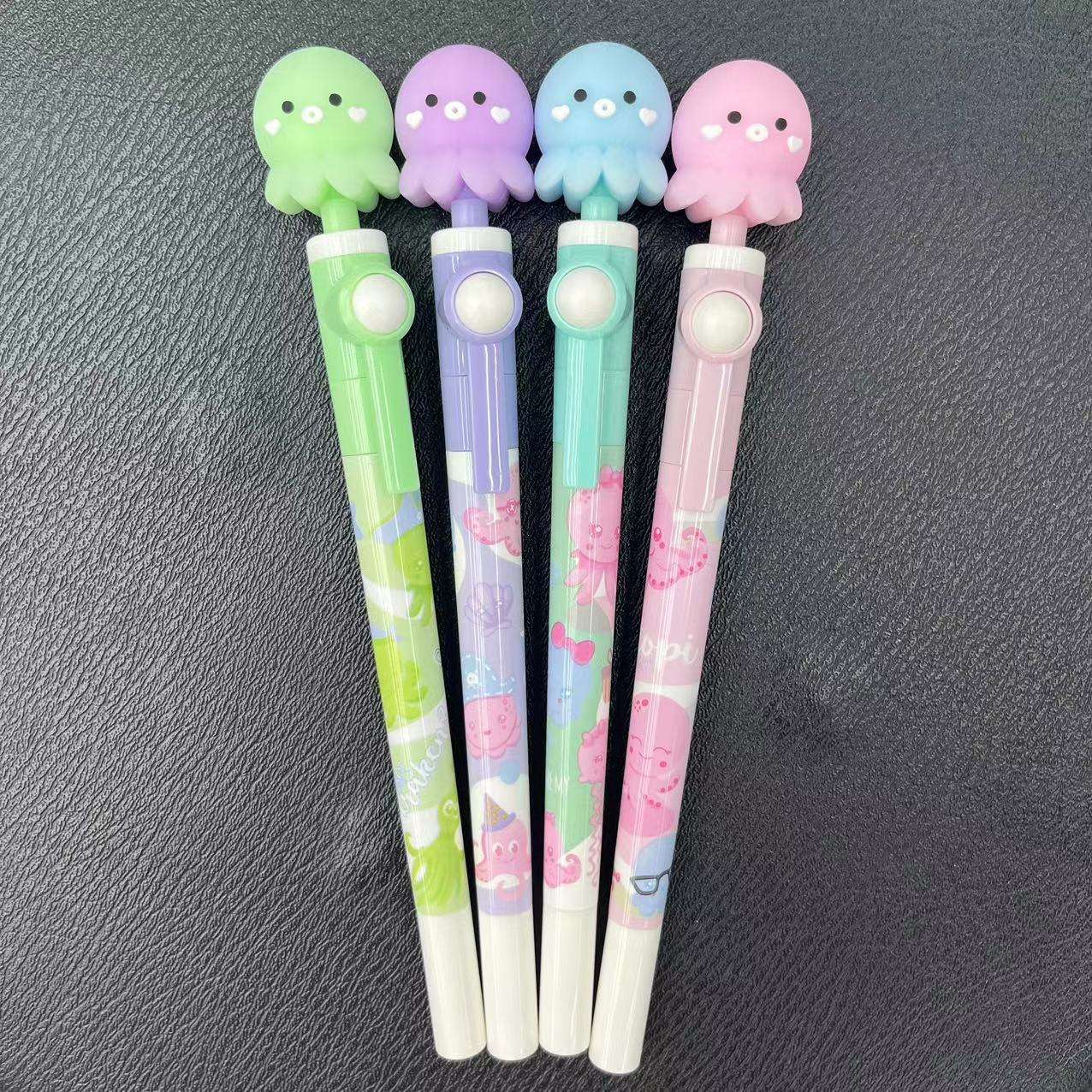 Set of 2 Pens - Creative 0.5mm Plastic Rotating Cute Cartoon Design Gel Pen for Students - Random Design