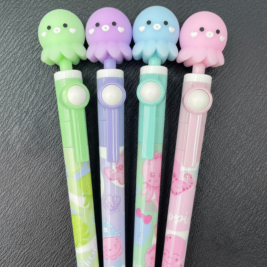 Set of 2 Pens - Creative 0.5mm Plastic Rotating Cute Cartoon Design Gel Pen for Students - Random Design - Project M Shop