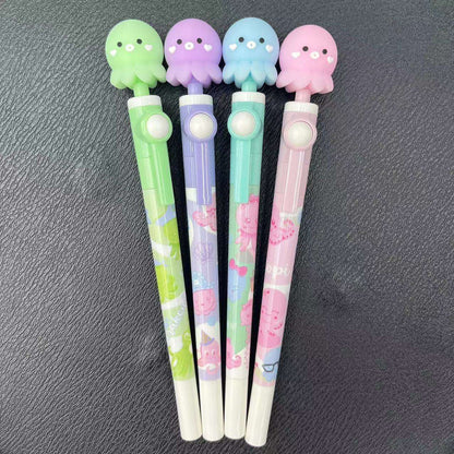 Set of 2 Pens - Creative 0.5mm Plastic Rotating Cute Cartoon Design Gel Pen for Students - Random Design
