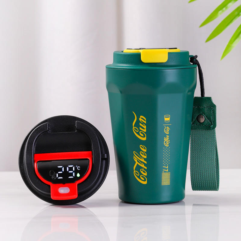 Insulated Coffee Tumbler with LED Temperature Show Lid and Handle - Double Wall Stainless Steel - 700 ML