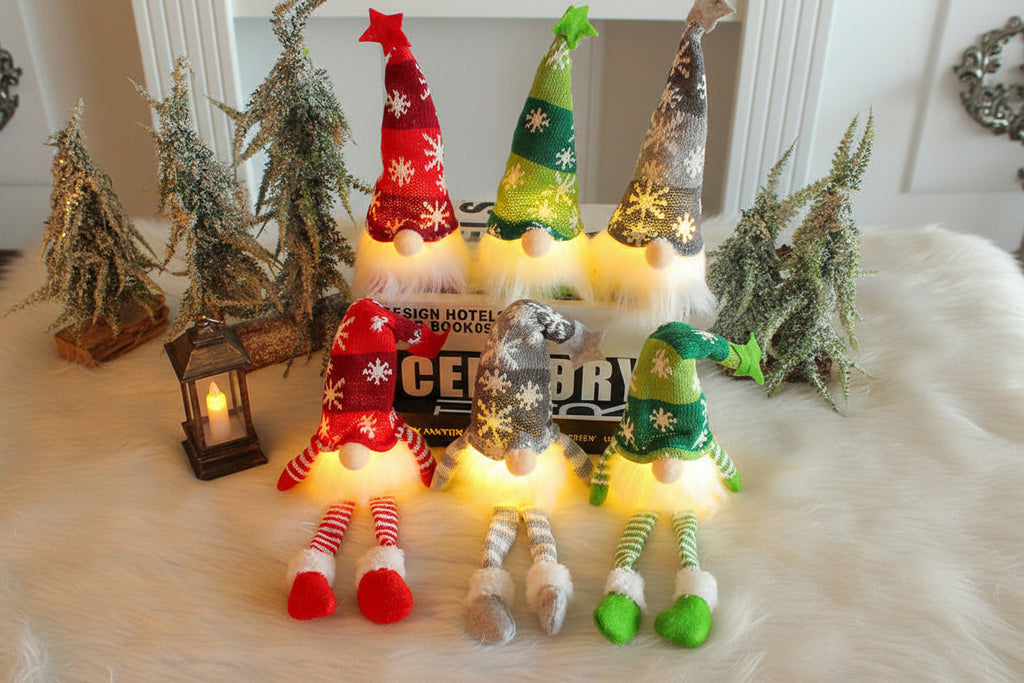 (1 Piece) Handmade Swedish Santa Gnomes with Bendable Hat, Scandinavian Santa Elf Ornaments,Christmas Gnomes Light up - Random Design - Project M Shop