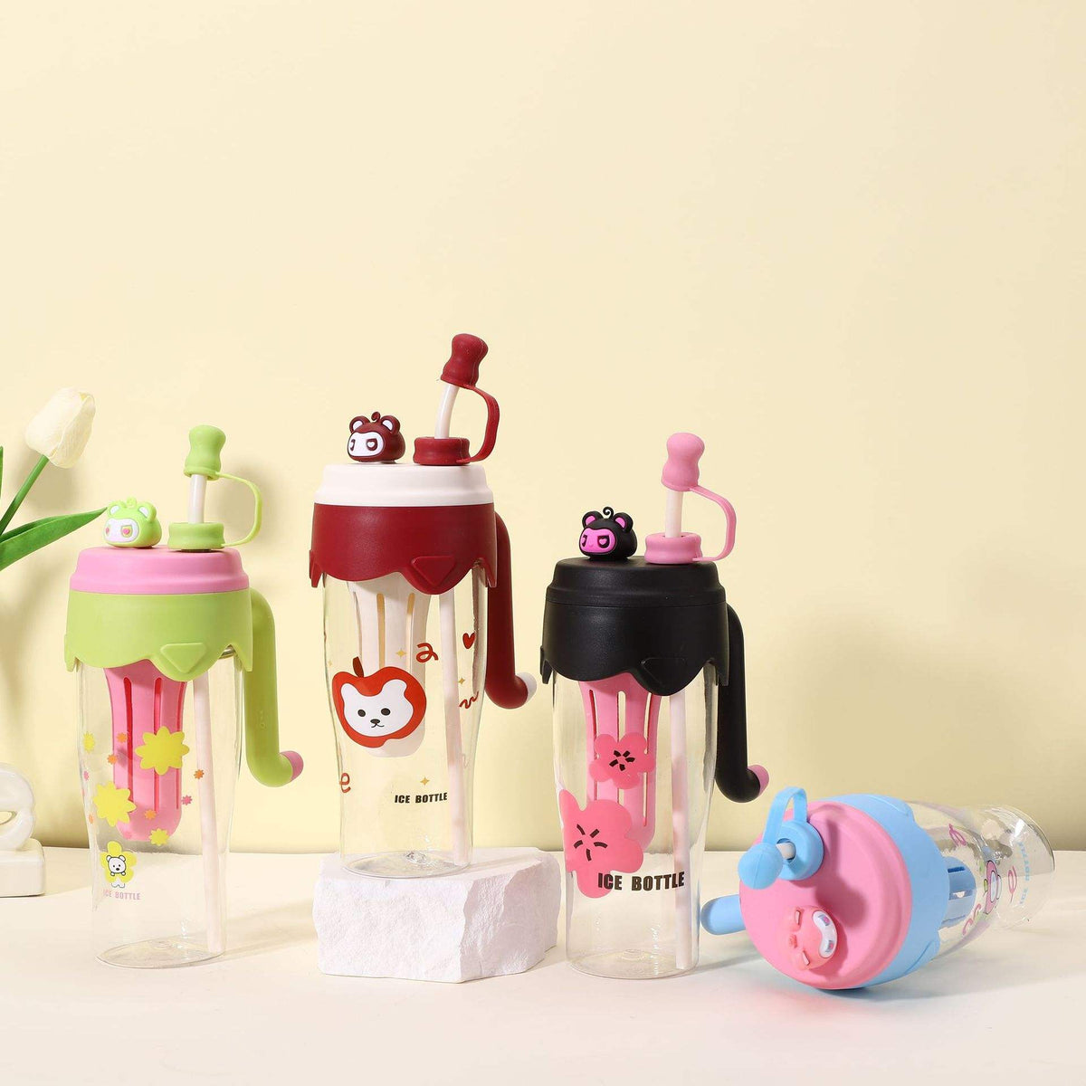Summer Travel Cartoon Anime Water Bottle - 900 ML - Cute Design in Random Colors