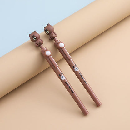 Set of 2 Pens - Creative 0.5mm Plastic Rotating Cute Cartoon Design Gel Pen for Students - Random Design