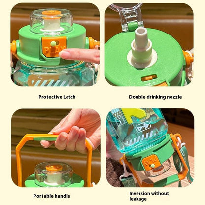 Children's Portable Sports Cute Handle Water Bottle With Pop-up Lid & Lock - 1100 Ml - Random Color - Project M Shop