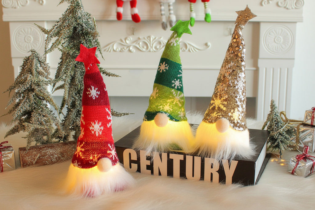 (1 Piece) Handmade Swedish Santa Gnomes with Bendable Hat, Scandinavian Santa Elf Ornaments,Christmas Gnomes Light up - Random Design - Project M Shop