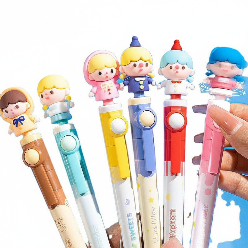 Set of 2 Pens - Creative 0.5mm Plastic Rotating Cute Cartoon Design Gel Pen for Students - Random Design - Project M Shop