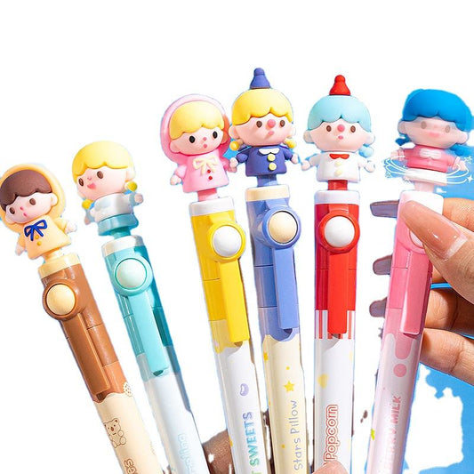 Set of 2 Pens - Creative 0.5mm Plastic Rotating Cute Cartoon Design Gel Pen for Students - Random Design