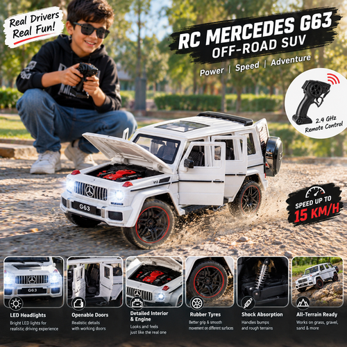 1:24 Benz AMG G63 Diecast RC Car - Opening Doors, Smoke, Sound & Light | Metal Alloy Remote Control Car