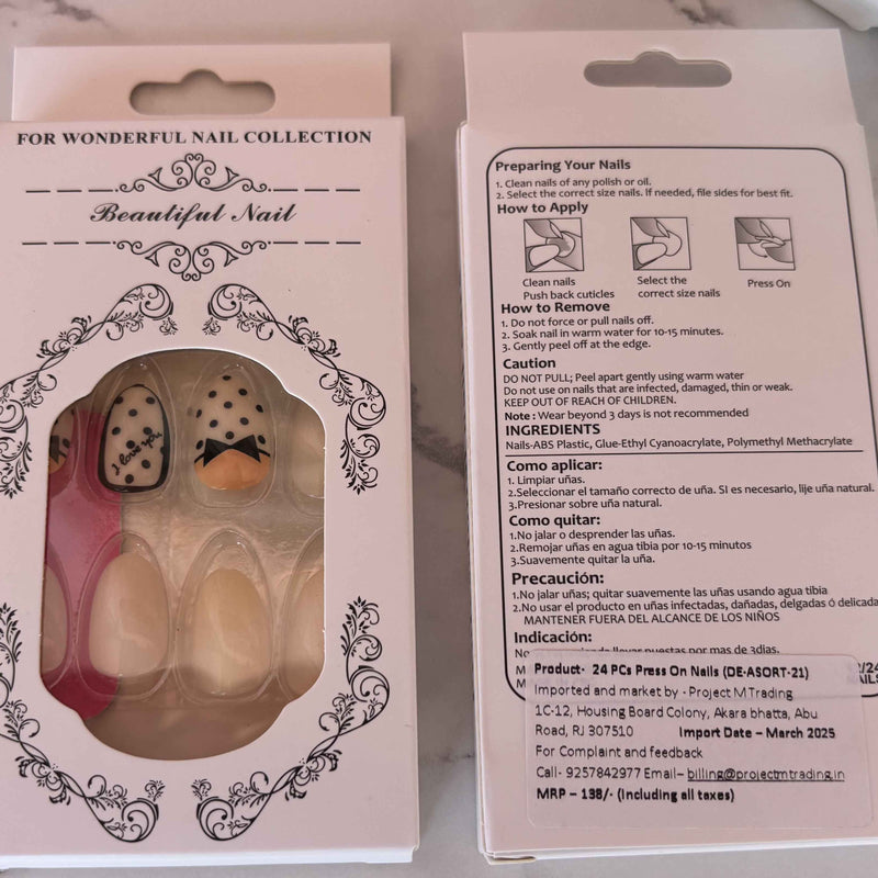 Set of 2 - Press-On Nails Set - 24 PCs (SKU- DE-Asort-21) - Project M Shop