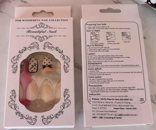 Set of 2 - Press-On Nails Set - 24 PCs (SKU- DE-Asort-21) - Project M Shop