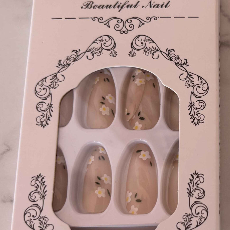 Flower Pattern Press-On Nails Set - 24PCs - Project M Shop
