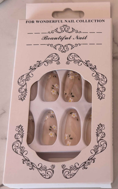Flower Pattern Press-On Nails Set - 24PCs - Project M Shop