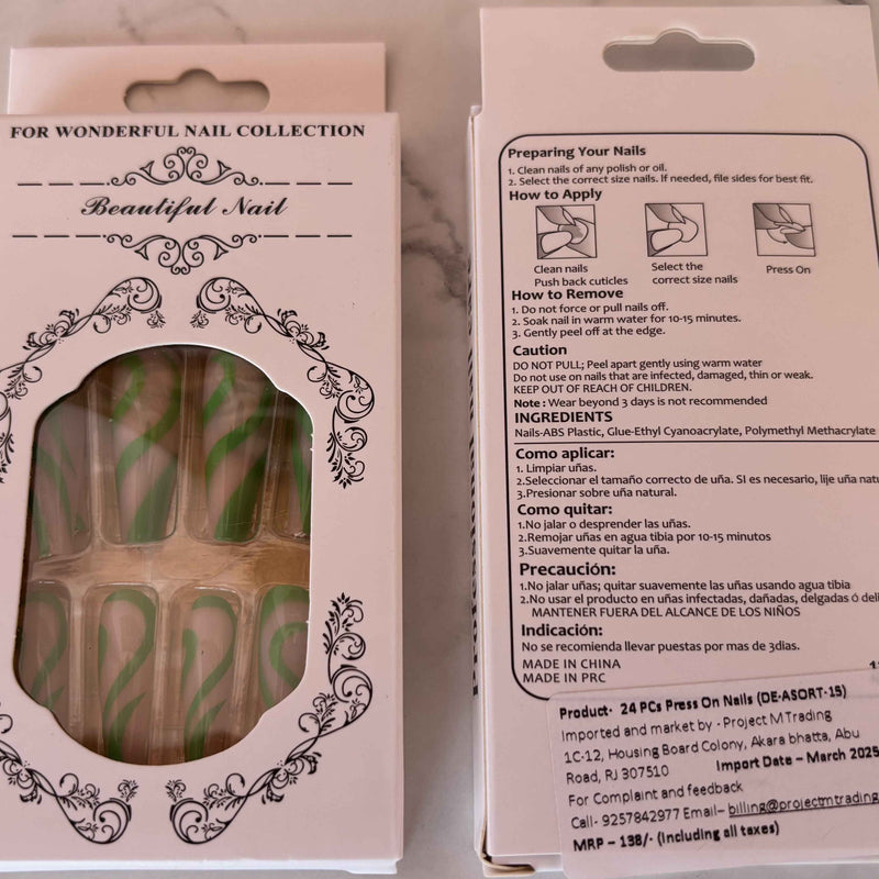24 PC Press-on Nails Set - SKU-De-Asort-15 - Project M Shop