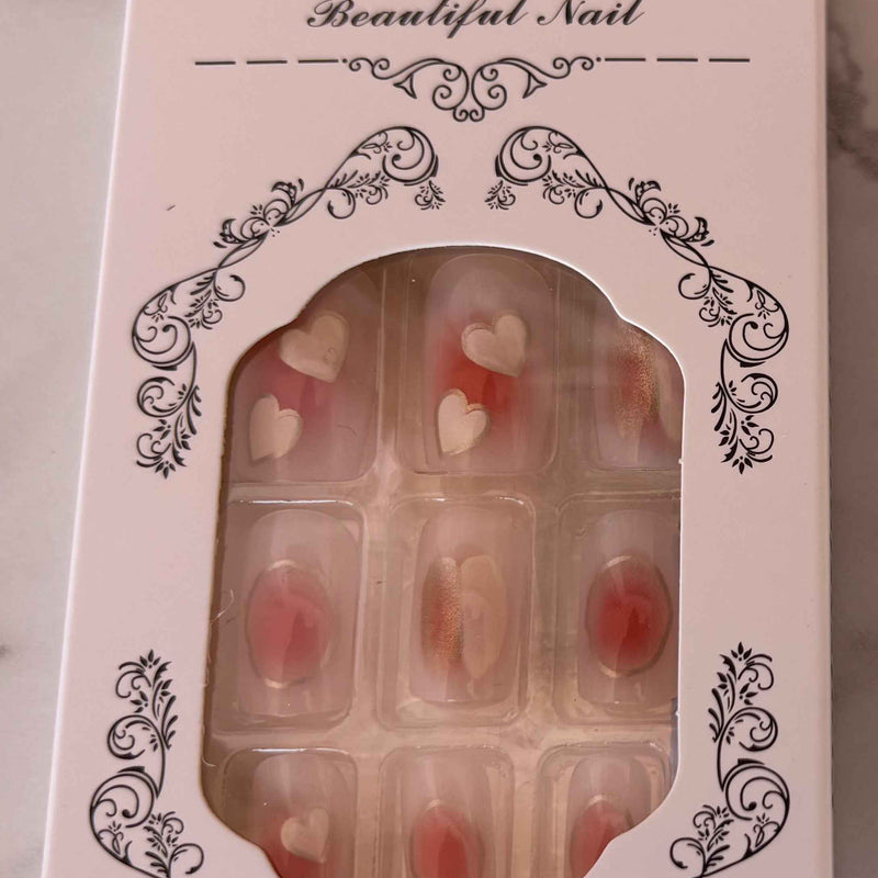 Set of 2 - Heart Shaped Press-on Nails - 24 PCs Nail Set - Project M Shop