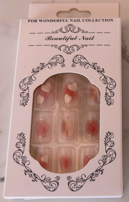 Set of 2 - Heart Shaped Press-on Nails - 24 PCs Nail Set - Project M Shop