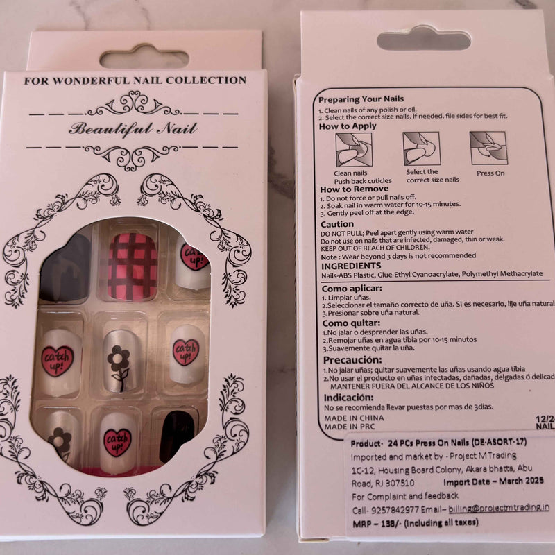 24 PCs Press-on Nails Set - SKU-De-Asort-17 - Project M Shop