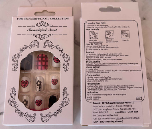24 PCs Press-on Nails Set - SKU-De-Asort-17 - Project M Shop