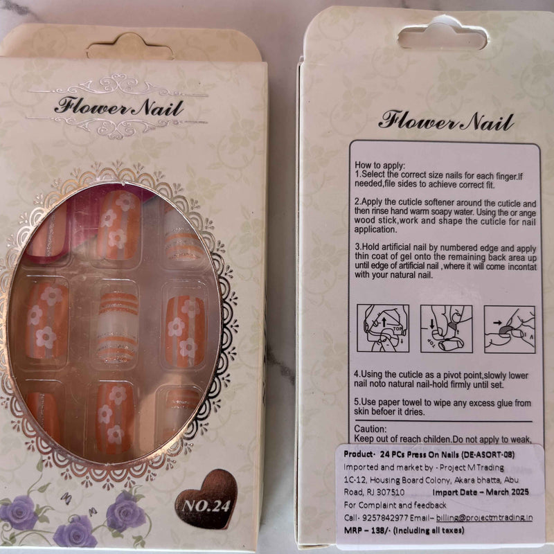 24 PCs Press-on Nails Set - Stylish Nail Art Kit - Project M Shop
